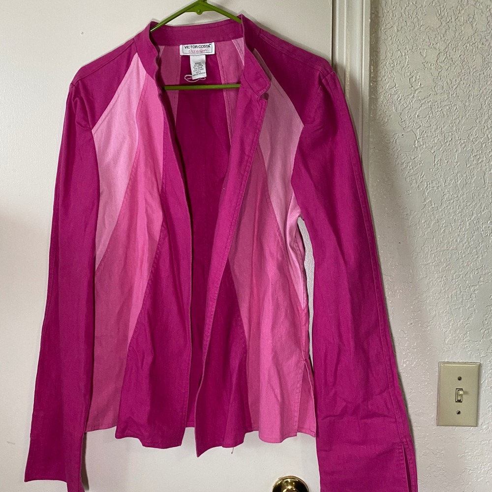 Victor Costa Barbiecore Pink ColorBlock Linen Blend Jacket L